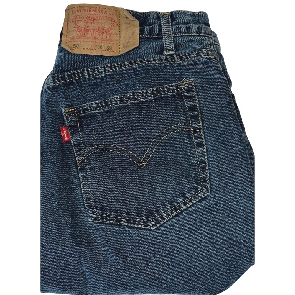 Levi's 501 Denim Shorts Size 38 Mens Dark Wash Blue Button Fly Straight Fit